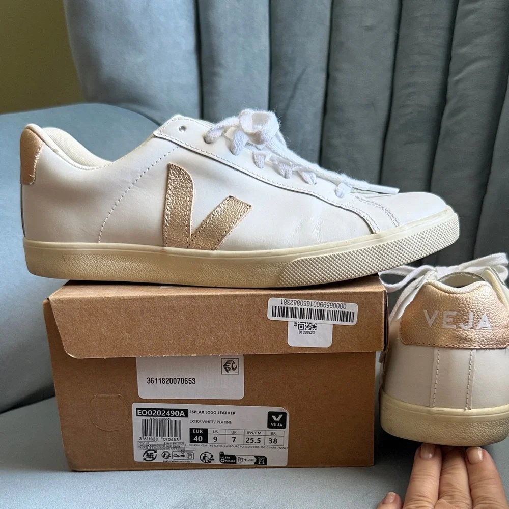 Veja Esplar Logo Leather Sneakers Extra White/ Platine 40 / 9 With Box - Picture 1 of 11